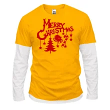 Комбинированный лонгслив с надписью "Merry Christmas"