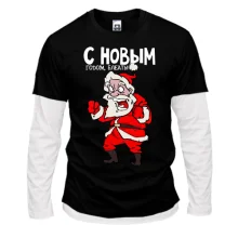 Комбинированный лонгслив с сердитым Дедом Морозом «С Новым годом!»