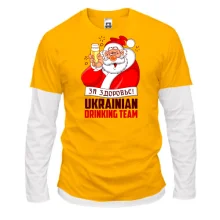 Комбинированный лонгслив с надписью "Ukrainian drinking team" и Дедом Морозом
