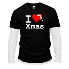 Комбинированный лонгслив с надписью "I love Xmas"