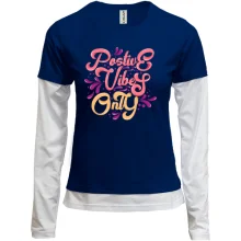Комбинированный лонгслив с надписью "Positive vibes only"