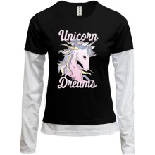 Комбинированный лонгслив с единорогом и надписью "Unicorn Dreams"