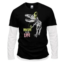 Мужской лонгслив Комби Music is my life Динозавр