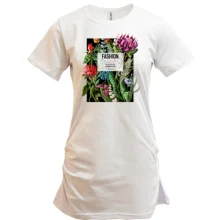 Подовжена футболка Flowers Fashion