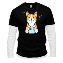 Мужской лонгслив Комби Corgi drinks Milk