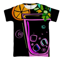 3D футболка з неоновими коктейлями