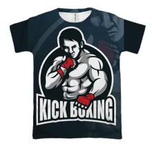3D футболка Kickboxing з бійцем на темно-синьому тлі