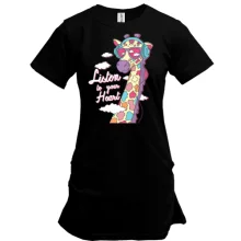 Подовжена футболка Listen to your heart Giraffe