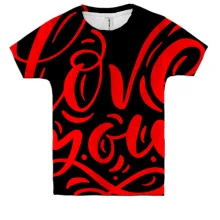 Детская 3D футболка с красной надписью "Love you"