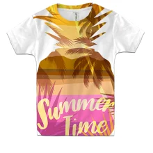 Детская 3D футболка Summer Time с ананасом и пальмами