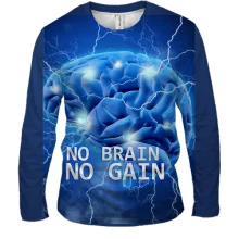 Чоловічий 3D лонгслів з написом "No brain No gain"