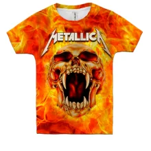 Детская 3D футболка Metallica (огненный череп)