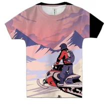 Детская 3D футболка Snowmobile and Mountain Landscape