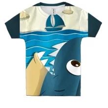 Детская 3D футболка Big shark and Small ship