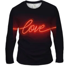 Мужской 3D лонгслив с неоновой надписью "Love"