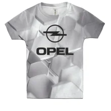 Детская 3D футболка Opel на фоне геометрических сот