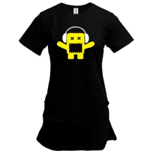 Удлиненная футболка Yellow monster in the headphones.