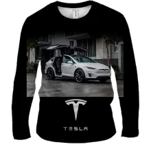 Чоловічий 3D лонгслів White Tesla