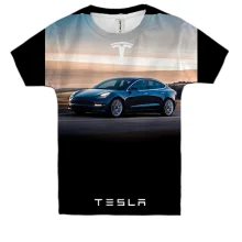 Детская 3D футболка Dark blue Tesla