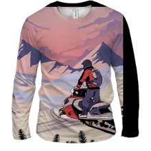 Мужской 3D лонгслив Snowmobile and Mountain Landscape