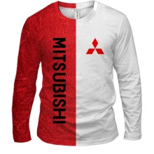 Мужской 3D лонгслив Mitsubishi на красно-белом фоне