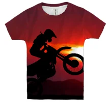 Детская 3D футболка с байкером на закате