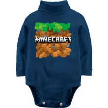 Детское боди с длинным рукавом с блоком земли и логотипом Minecraft