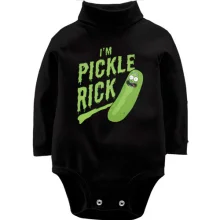 Детское боди с длинным рукавом с крупной зелёной надписью «I'm Pickle Rick»