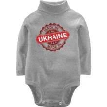 Дитяче боді з довгим рукавом з червоним штампом «Made in Ukraine»
