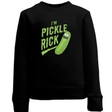 Детский свитшот с крупной зелёной надписью «I'm Pickle Rick»