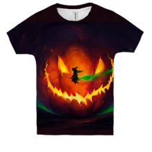 Детская 3D футболка Halloween pumpkin and witch