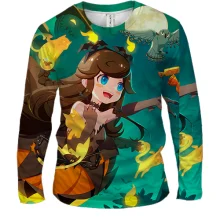 Мужской 3D лонгслив Anime girl and halloween cat