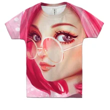 Детская 3D футболка Pink anime girl