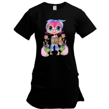 Удлиненная футболка Girl with pink hair