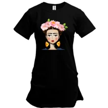 Удлиненная футболка Girl with pink flowers