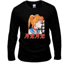 Лонгслив Anime girl with hieroglyphs