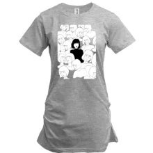 Удлиненная футболка Black and white art girls