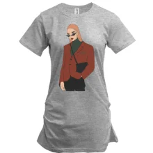 Удлиненная футболка Stylish girl with glasses