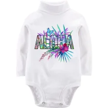 Детское боди с длинным рукавом с надписью ALOHA, гибискусом и бабочкой
