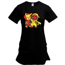 Удлиненная футболка Pikachu and Deadpool