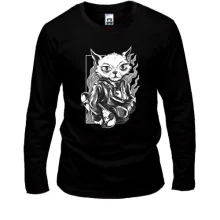 Лонгслив Cat with skate black and white
