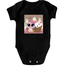 Детское боди Baby owl with cupcake