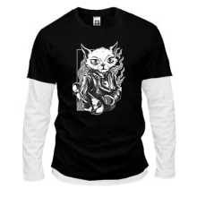 Комбинированный лонгслив Cat with skate black and white