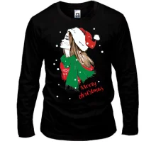 Лонгслив с девушкой Merry Christmas
