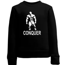 Детский свитшот с бодибилдером и надписью «Conquer»