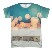 3D футболка Merry Xmas на деревянных кубиках