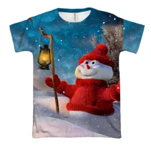 3D футболка Snowman and starry sky