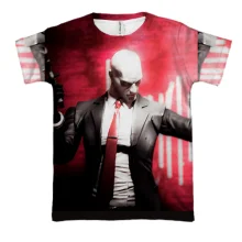 3D футболка Man with pistol on red background