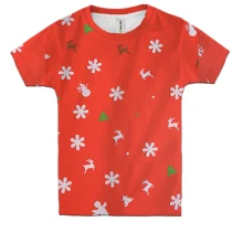 Детская 3D футболка Snowflakes on red