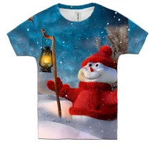 Детская 3D футболка Snowman and starry sky